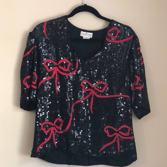 Sequin Black and Red Top - Picture 2 of 11
